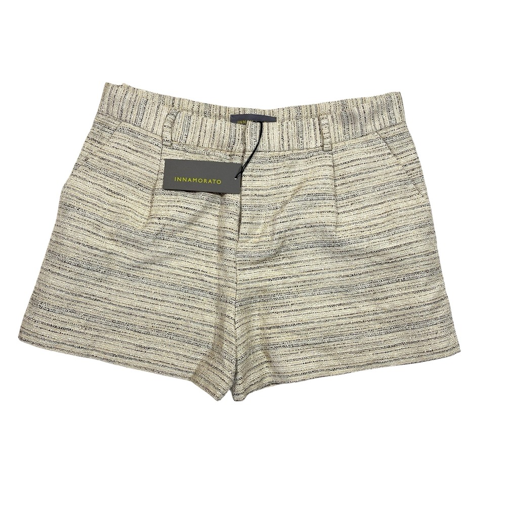 NWT Innamorato Wool Linen Metallic Shorts Women EU 40/US 8 Tan Gold Tweed Luxury